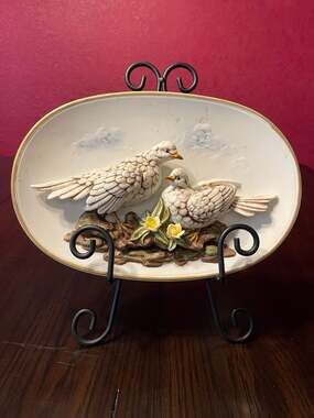 Vintage Lenwile Ardalt Japan 3D Porcelain Oval Wall Plaque with Doves